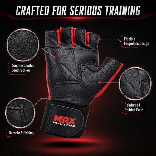 MRX Weight Lifting Gloves Gym Fitness Exercise Bodybuilding Workout Powerlifting - color: Red, size: X-Small