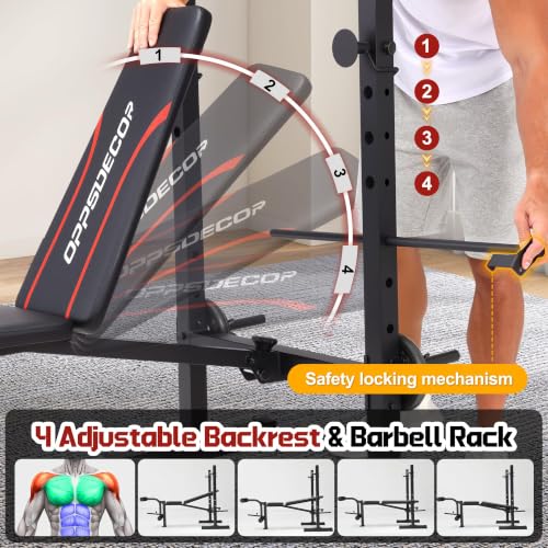 OPPSDECOR Foldable Weight Bench Set with Squat Rack and Preacher Curl Pad - color: Onyx