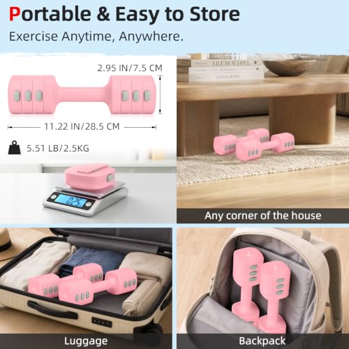 Abahub 2 in 1 Kettlebell & Dumbbell Set, Adjustable Dumbbell for Home Gym - color: Pink