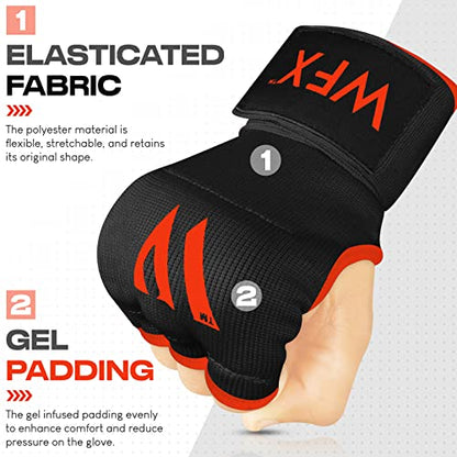 WFX Kids Junior Boxing Hand Wraps Inner Gloves Gel Padded Elasticated Padded Fist Under Gloves Pair Combat Sports for Young Fighters Gel Boxing Hand Wraps - color: Black