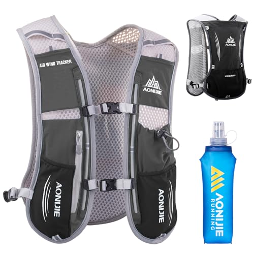 Running Water Bottles Flask BPA Free Leakproof Hydration Vest Packs Waist Belt Replacement for Triathlon Marathon Hiking Cycling Climbing Runner - color: #4 Black (5L) with a 500ml Soft Flask