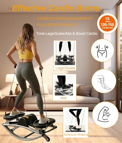Rock Stepper Side To Side Lateral Rocking Home Workout Machine With Resistance Band ＆Anti-Slip Mat Protects Knees And Joints Portable Compact Leg Hip Ab And Core Muscle Trainer Built-In Counter