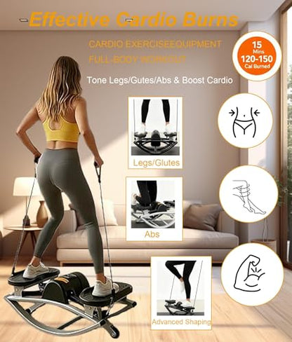 Rock Stepper Side To Side Lateral Rocking Home Workout Machine With Resistance Band ＆Anti-Slip Mat Protects Knees And Joints Portable Compact Leg Hip Ab And Core Muscle Trainer Built-In Counter