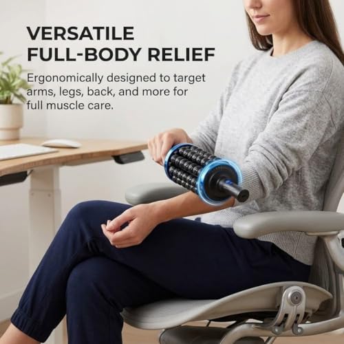 Electric Rolling Percussive Massager, Hands-Free Base, Deep Tissue Muscle Massager and Back Roller Rechargeable Leg Massager Roller, 5-Speed Massage Roller Stick for Legs, Foot & Cellulite roller (A)