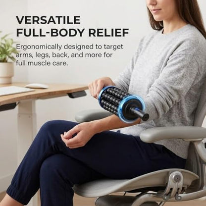 Electric Rolling Percussive Massager, Hands-Free Base, Deep Tissue Muscle Massager and Back Roller Rechargeable Leg Massager Roller, 5-Speed Massage Roller Stick for Legs, Foot & Cellulite roller (A)