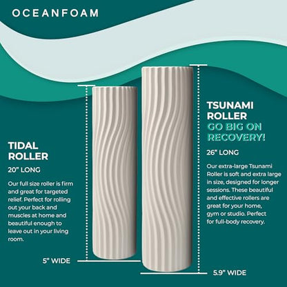 Tsunami Roller (Natural) - Extra-Large, 26" x 5.9" - Soft, Textured Foam Roller for Physical Therapy, Back Pain, Exercise & Stretching - Wave Textured - Yoga, Athletics, & Wellness