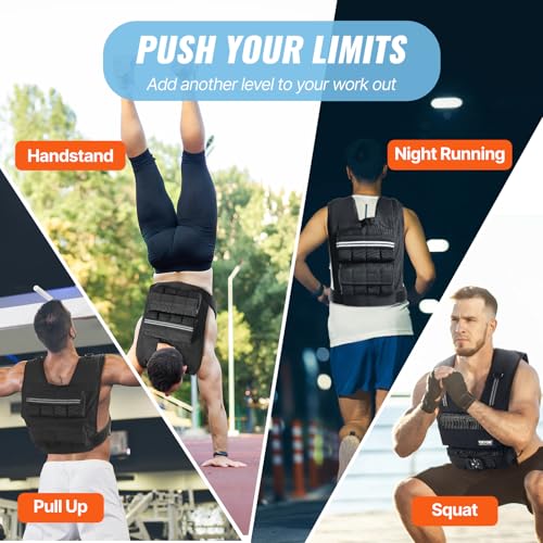 VEVOR Adjustable Weighted Vest, 11-20lb/20-32lbs/35lbs/40lbs Weight Vest with 6 Ironsand Weights and Reflective Stripe, Workout Equipment for Strength Training Running Jogging