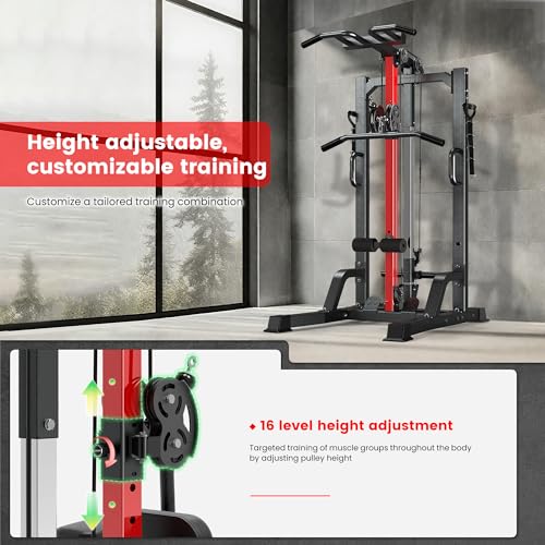 Pull Up Bar Power Tower Dip Station,Cable Machine-Integrated 450LBS Multi-Function Adjustable Height Fitness Strength Training Equipment for Home Gym Strength Training Equipment - color: Black01