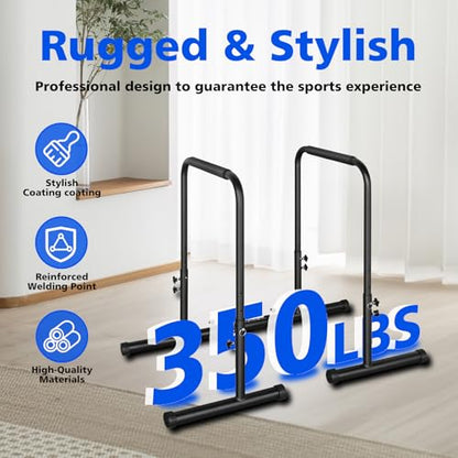 Dip Station Strength Training Dip Stands Station with Connecting Rod and Padded Handles for Home Gym & Fitness Training - color: Black-350lbs