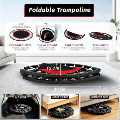 Trampoline, Portable Foldable Trampoline in-Home Mini Rebounder with Adjustable Handle, Exercise Trampoline for Adults, 40" Max Load 330lbs