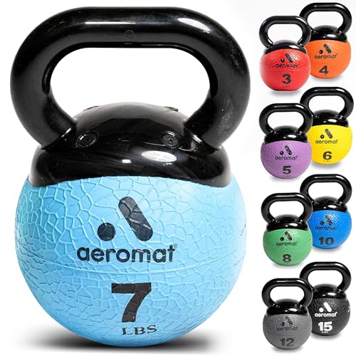 Aeromat Elite Mini Kettlebell Medicine Ball - 6" Diameter Weighted Exercise Ball for Training, Color-Coded Kettlebell Weight - color: Light Blue