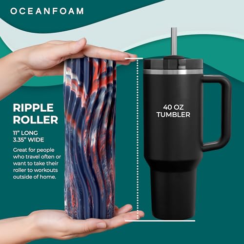 Oceanfoam Ripple Small Foam Roller (Red, Dark Navy & Natural Marbled) - color: Red, Dark Navy & Natural Marbled