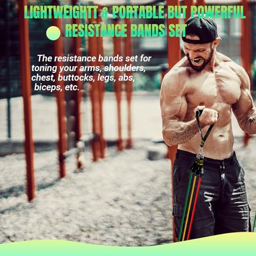 Resistance Bands Set with Yellow Handles, Exercise/Workout/Fitness Bands with Door Anchor, Legs Ankle Straps for Resistance Training，Physical Therapy，Home Gym Workout