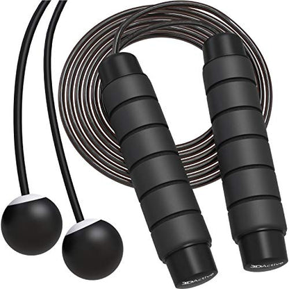 3DActive Jump Rope, Tangle-Free Adjustable Skipping Rope with Ball Bearings. Perfect for Home Workouts, Cardio Exercise & Burning Calories. Cordless Jump Rope, Handle Weights & Carry Bag Included - Black