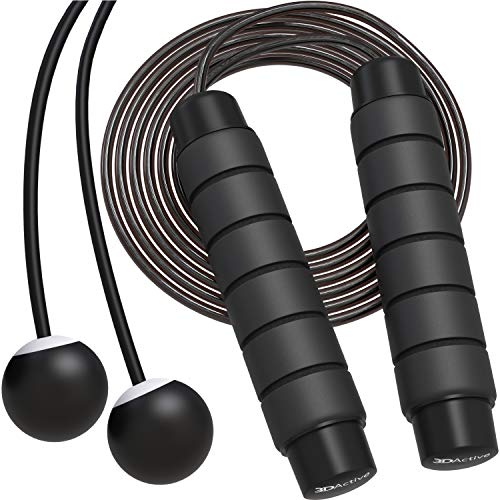 3DActive Jump Rope, Tangle-Free Adjustable Skipping Rope with Ball Bearings. Perfect for Home Workouts, Cardio Exercise & Burning Calories. Cordless Jump Rope, Handle Weights & Carry Bag Included - Black