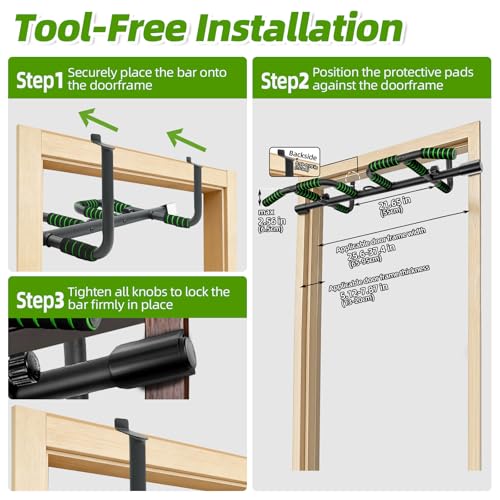 Upgrade Pull Up Bar for Doorway with Ergonomic Grip, Upto 440 Lbs Capacity No Screws Pullup Bar for Home Gym Indoor Exercise Strength Training, Authorized Under US Patent