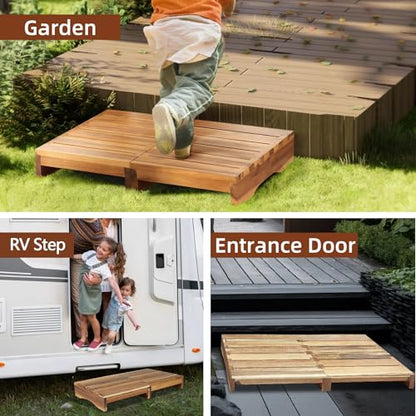 3.4” Wooden Step Stool, One Step Stool for Adults, Anti-Slip Wooden Platform, No Complex Installation Required Waterproof Footstool for Adults/Kids, Doorway, Kitchen, Bathroom, Garden - style: Acacia Wood