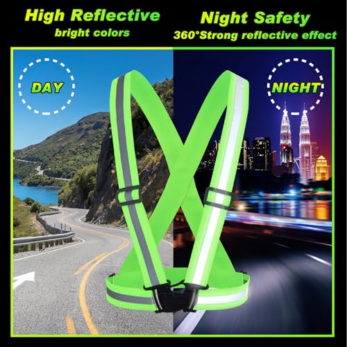 4 Pcs Reflective Vest High Visibility Safety Vests, Adjustable Running Gear Straps Lightweight Reflector for Construction (Green) - color: Green
