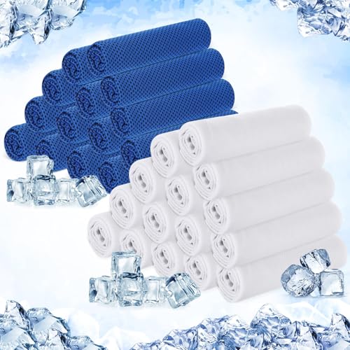 30 Pack Cooling Towels, 40"x12" Ice Breathable Soft Chilly Sweat Rag Microfiber Workout Rags for Gym Cooling Towels for Neck and Face for Yoga Golf Sport Running - color: Dark Blue, White