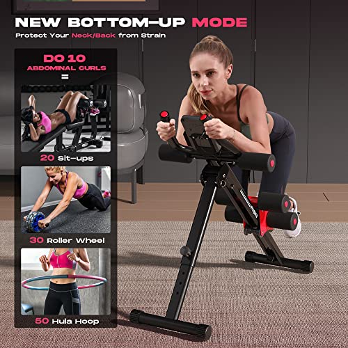 FLYBIRD AW1 Ab Workout Machine, Ab Crunch Machine Ab Workout Equipment Foldable for Home Gym, Bottom-Up Abdominal Trainer for Core Waist Workout and Body Shaping with Adjustable Heights and Angles, Red