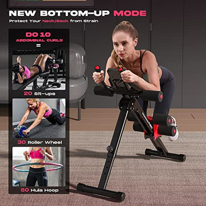 FLYBIRD AW1 Ab Workout Machine, Ab Crunch Machine Ab Workout Equipment Foldable for Home Gym, Bottom-Up Abdominal Trainer for Core Waist Workout and Body Shaping with Adjustable Heights and Angles, Red