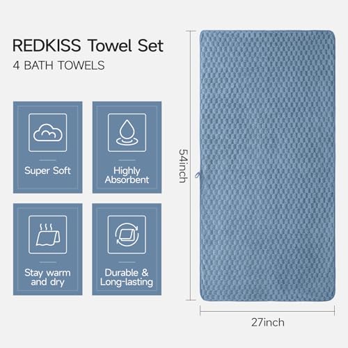 REDKISS Microfiber Bath Towels of 4-27x55 Inches Bath Towel Large, Highly Absorbent Towels for Bathroom, Quick Drying, Super Soft, Lint Free Fluffy Shower Towel for Gym, SPA, Ideal Everyday Use