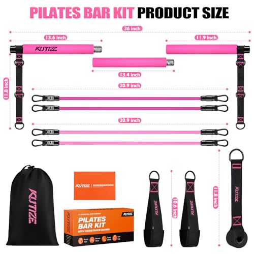 Pilates Bar Kit with Resistance Bands, Pilates Equipment, Multifunctional Pilates Bar for Women & Men, Pilates kit for Hip, Back, Arm, Full-Body Workouts, Home Gym Strength Training Equipment - style: Pink
