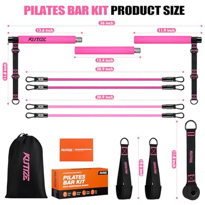 Pilates Bar Kit with Resistance Bands, Pilates Equipment, Multifunctional Pilates Bar for Women & Men, Pilates kit for Hip, Back, Arm, Full-Body Workouts, Home Gym Strength Training Equipment - style: Pink