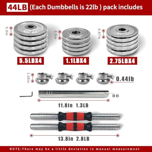 Generic Adjustable Dumbbell Set 44lbs Home Gym Cast Iron Barbell Sets with Carry Box, Office Bedroom Workout Dumbbells for Men, Women, Sold as A Pair., Silver