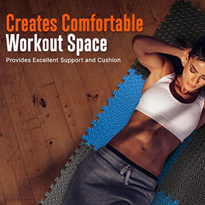 Thick Puzzle Exercise Mat Foam Interlocking Tiles Protect Floors from Gym Equipment Exercise, Durable Non-Skid Texture, Kid Baby Family Safe Easy to Assemble - color: Black & Blue, size: 24.2"L x 0.5"W x 24.2"Th