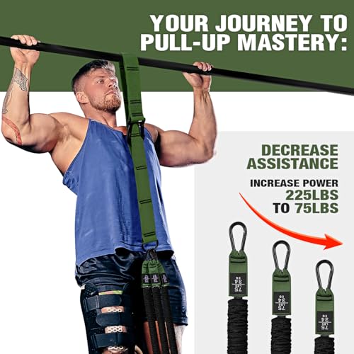 Pull Up Assistance Bands, Pull Up Bar Resistance Bands, Pull Up Bands for Enhanced Strength Training, Muscle Training, 3 Heavy-Duty Adjustable Pull Up Assist Strap & Comfortable Foot Strap - style: Army Green