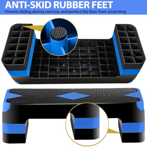 F2C 26.5 Inches Step Aerobics Stepper Platform with 3 Risers, Home Gym Workout Equipment, Fitness Exercise Equipment, Exercise Workout Stepper - color: Blue