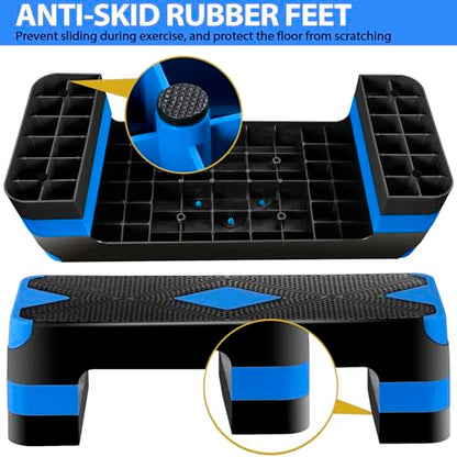 F2C 26.5 Inches Step Aerobics Stepper Platform with 3 Risers, Home Gym Workout Equipment, Fitness Exercise Equipment, Exercise Workout Stepper - color: Blue