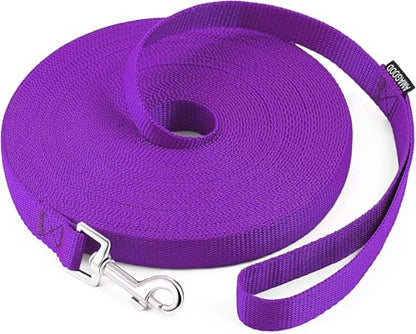 AMAGOOD Dog/Puppy Obedience Recall Training Agility Lead-15 ft 20 ft 30 ft 50 ft Long Leash-for Dog Training,Tie Out,Play,Safety,Camping (20Feet x 1Inch, Purple) - color: Purple, size: 1" x 20ft