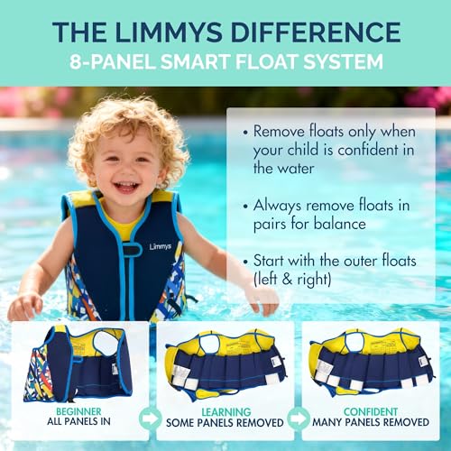 Limmys Swim Vest for Toddlers & Kids - Adjustable Buoyancy Swimming Aid, CE Safety Certified, Award-Winning Parent-Approved Design, Soft Neoprene Comfort, Secure Durable Design, Carry Bag Included