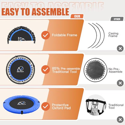 ANCHEER 40" Bungee Rebounder Trampoline with Adjustable Handle, 400LBS - color: Blue