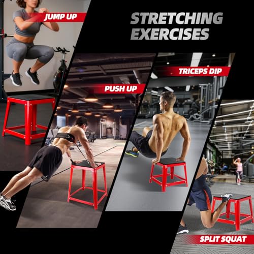 Plyometric Platform 12/18/20/24 Inch Fitness Exercise Jump Box Step for Fitting, Plyometric Jumping Exercise Training - color: Red 4P