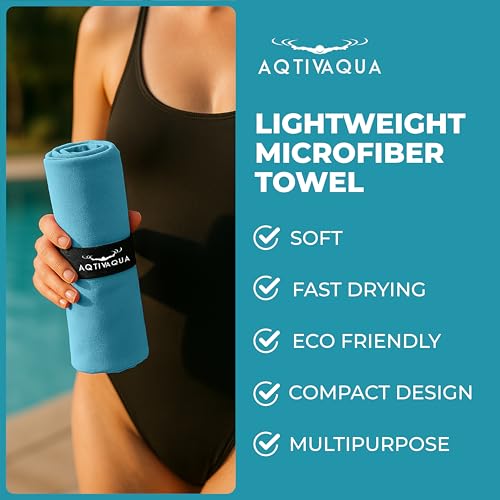 AqtivAqua Quick Dry Towel - Lightweight Microfiber Travel Towel w/Bag - Fast Drying Towel Set for Camping, Beach, Pool, Gym, Backpacking, Sports, Yoga & Swim Use, Hiking (Blue, M:24"x40")