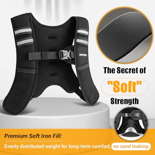 Weighted Vest for Women & Men, 10lb Ultra Thin Soft Iron Weighted Vest with Reflective Strips & Adjustable Buckle Straps, Slim Weight Vest for Walking, Running, Strength Training & Weight Loss Workout - color: Jet Black