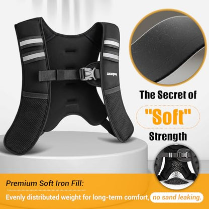 Weighted Vest for Women & Men, 10lb Ultra Thin Soft Iron Weighted Vest with Reflective Strips & Adjustable Buckle Straps, Slim Weight Vest for Walking, Running, Strength Training & Weight Loss Workout - color: Jet Black