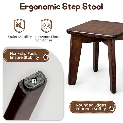 StrongTek Bamboo Small Step Stool, Durable and Stylish Wooden Step for Adults and Kids, Perfect for Kitchen, Bathroom, Bedroom, or Living Room, Non-Slip, Compact, Portable, Easy to Store (Chocolate)