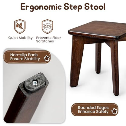 StrongTek Bamboo Small Step Stool, Durable and Stylish Wooden Step for Adults and Kids, Perfect for Kitchen, Bathroom, Bedroom, or Living Room, Non-Slip, Compact, Portable, Easy to Store (Chocolate)
