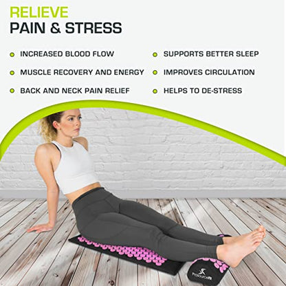 ProsourceFit Acupressure Mat and Pillow Set for Back/Neck Pain Relief and Muscle Relaxation - color: Black/Pink, size: Large