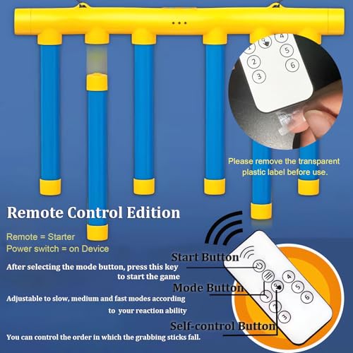 Tendry Reflex Drop Sticks Challenge Game, Hand Eye Coordination Training Toy, Upgrade Remote Control 3 Adjustable Speed