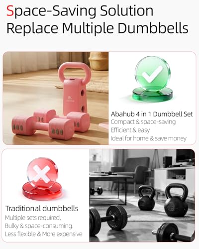 Abahub Dumbbell Set for Home Gym, 4 in 1 Adjustable Weights Dumbbells Set with Kettlebell Grip Converter for Women