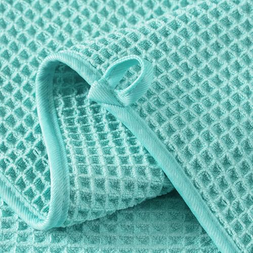 Microfiber Waffle Face Towels, 2 Pieces, Soft, Absorbent, Fast Drying, Lint Free 430 GSM (Turquoise) - color: Turquoise