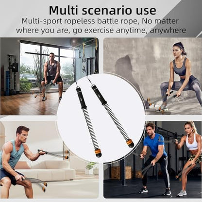 2Pcs Ropeless Battle Ropes for HIIT, Cardio, Strength & Low-Impact Training, Portable Weighted Home Gym Equipment Non-Slip Handle, Cordless Battle Ropes for Men & Women, Upgrad Battle Rope with Bag