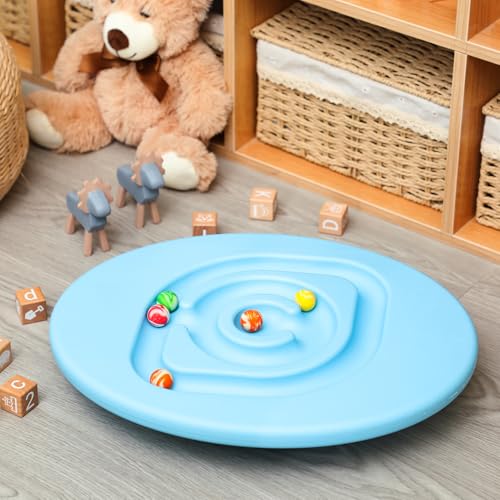 Kids Maze Balance Board Plastic Wobble Rocker Balance Board with Mini Balls Load 170lb for Balancing Exercise Equipment Game Boys Girls Physical Therapy 18.5 x 14.57 Inch(Blue,Round) - color: Blue, style: Round