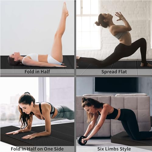 Foldable Large Yoga Mat, Extra Space 72"L x 48"W (183 x 122 cm), 6mm & 8mm Thick, Workout Mat for Home Gym and Travel - Anti-Slip Folding Exercise Mat for Yoga & Pilates
