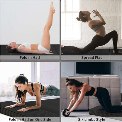 Foldable Large Yoga Mat, Extra Space 72"L x 48"W (183 x 122 cm), 6mm & 8mm Thick, Workout Mat for Home Gym and Travel - Anti-Slip Folding Exercise Mat for Yoga & Pilates